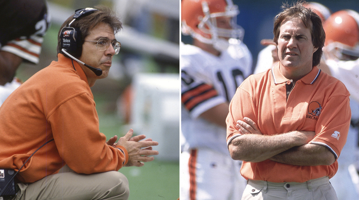 Saban (left) was Belichick's first hire with the Cleveland Browns.